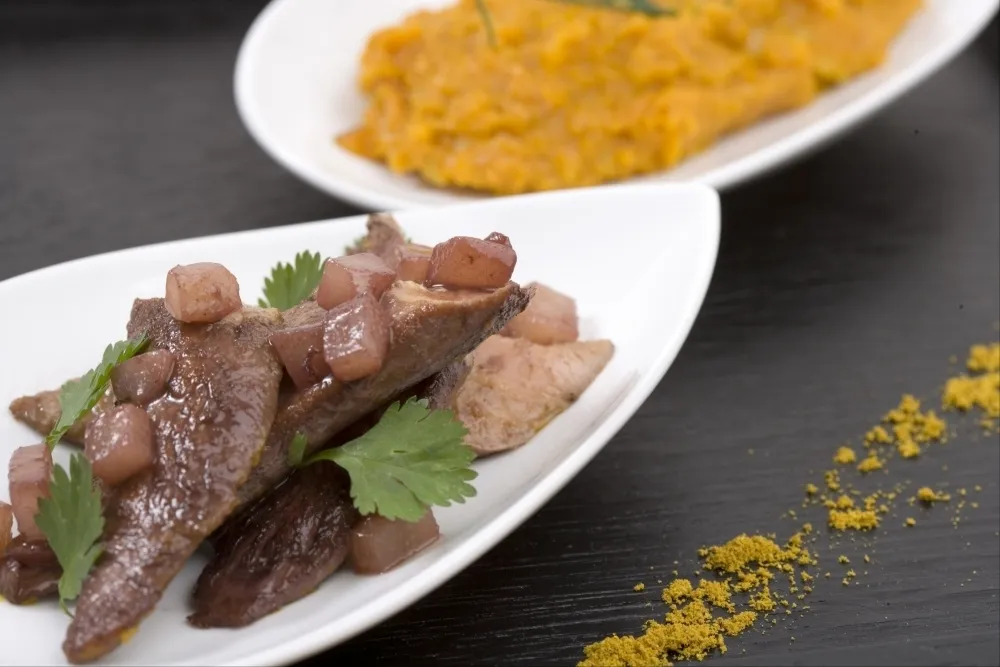 Image recette Aiguillettes de canard et purée de potiron aux épices à curry