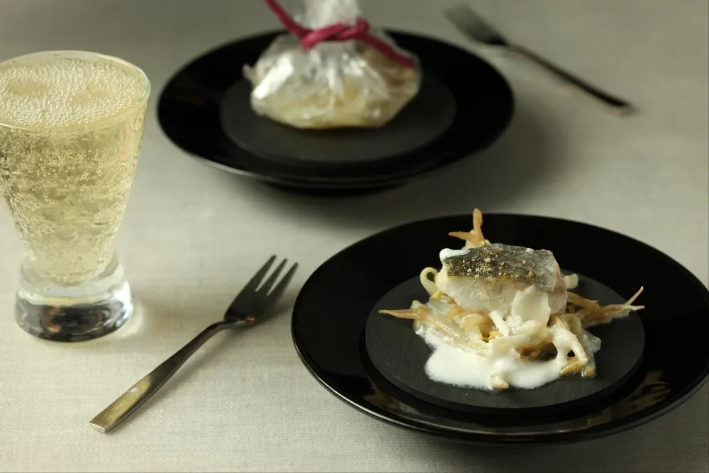 Papillote de bar au Champagne