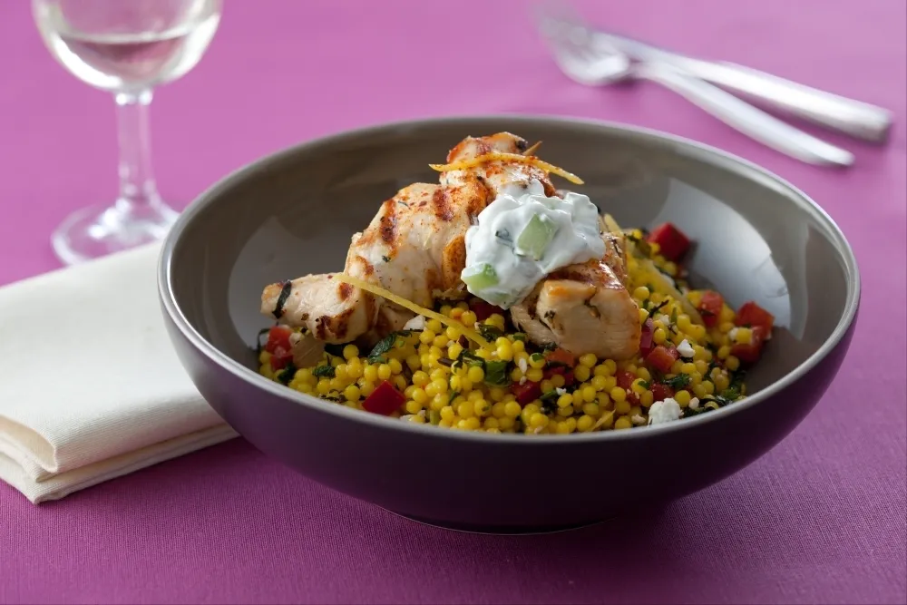 Recette Poulet souvlaki et taboulé de couscous israélien