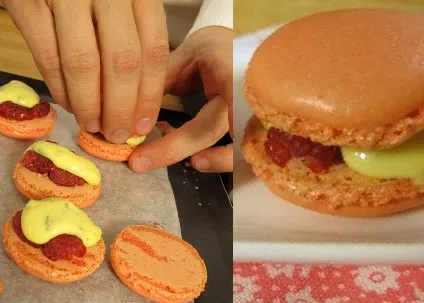 Image recette Macaron à la framboise, crème onctueuse au citron et à la feuille de coriandre