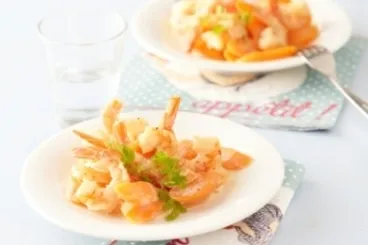 Image recette Crevettes à la crème, carottes sucrées-salées