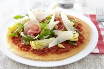 Image recette Tarte fine tomates confites, jambon de Parme et parmesan à l'huile de truffe blanche
