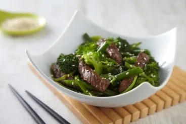 Image recette Emincé de boeuf au sésame et son wok de légumes verts
