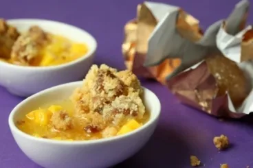 Image recette Soupe d'oranges et clémentines aux mangues, crumble aux marrons glacés