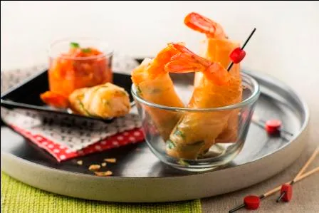Image recette Gambas croustillantes à l'estragon, confiture de tomates rôties